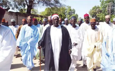  ??  ?? The Shehu of Bama, Alh. Umar Ibn Kyari visiting the town after the Boko Haram attack