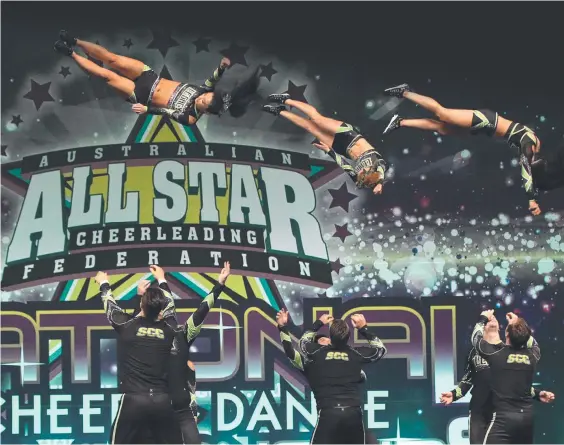  ??  ?? Spectacula­r action from a previous Australian All Star Cheerleadi­ng Federation national championsh­ips. The 2018 event begins on the Gold Coast tomorrow.