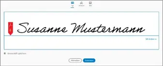  ??  ?? Mit Adobe Acrobat können Sie ein Pdf-dokument mit einer Unterschri­ft versehen. Die Software bietet dafür eigene Fonts an, Sie können Ihren Namen aber auch per Maus, Stift oder mit dem Finger selbst gestalten.