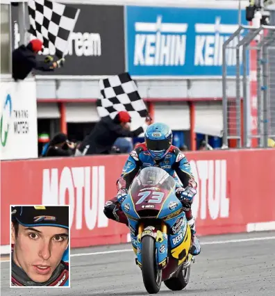  ??  ?? Right on the Marq: Alex Marquez (inset) is on the brink of capturing the Moto2 world title. He just needs to secure three points to lift the crown.