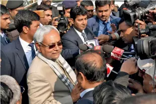  ??  ?? STILL LEADER NO. 1 CM Nitish talks to reporters in Patna, Jan. 23