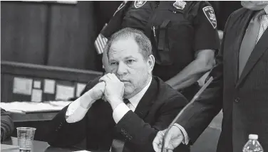  ?? Jefferson Siegel / New York Daily News ?? Harvey Weinstein was arraigned on three new charges, including criminal sexual act and predatory sexual assault involving a third female accuser, on Monday in Manhattan. He then paid bail and was released.