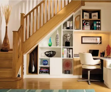  ??  ?? Ingenious: Turn the space beneath your stairs into a home office ( nevillejoh­nson.co.uk)