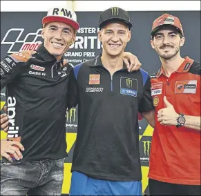  ?? Foto: MOTOGP.COM ?? Espargaró, Quartararo y Bagnaia Los aspirantes a la corona 2022 en Motogp