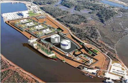  ?? LNG Ltd. rendering ?? Liquefied Natural Gas Ltd. plans to build a $4.3 billion LNG export plant on 115 acres south of Lake Charles, La., on the Calcasieu Ship Channel. The company hopes the plant can start operating in 2021 or 2022.