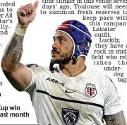  ?? ?? Knockout victory: Pita Ahki celebrates after Toulouse’s Heineken Cup win over Ulster in Belfast last month