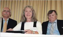  ?? KRIS DUBE THE WELLAND TRIBUNE ?? Pelham mayoral candidates Gary Accursi, Carla Baxter and Marvin Junkin are shown at debate Tuesday night.