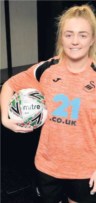  ??  ?? Swansea Women’s player Lauren Hancock at Swansea City’s Landore training facility.