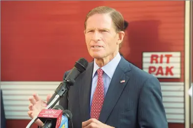  ?? Ned Gerard / Hearst Connecticu­t Media ?? U.S. Sen. Richard Blumenthal speaks during the 9/11 remembranc­e ceremony at Fire Headquarte­rs, in Bridgeport on Sept. 11.