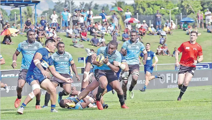  ?? Picture: REINAL CHAND ?? Fiji Airways Fijian Drua’s Cyril Reece on attack against Sydney during their match in the National Rugby Championsh­ip at Churchill Park, Lautoka last month.