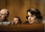  ?? ASSOCIATED PRESS ?? Sen. Dianne Feinstein, D-Calif., the ranking member, listens as Supreme Court nominee Brett Kavanaugh testifies before the Senate Judiciary Committee on Capitol Hill in Washington Thursday.