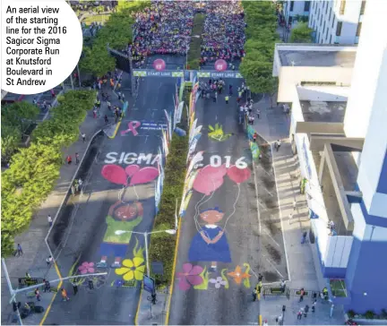  ?? ?? An aerial view of the starting line for the 2016 Sagicor Sigma Corporate Run at Knutsford Boulevard in St Andrew