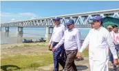  ?? — PTI ?? Union minister of state for railways Suresh Channabasa­ppa Angadi inspects the ongoing work at Bogibeel bridge in Dibrugarh on Friday.