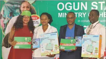  ??  ?? Public Relations Manager ,Power Oil, Mrs Omotayo Azeez-Abiodun; Health Attendant at Italapo Family Health Centre, Paseda Remmy; Director, Public Health, Ogun State Ministry of Health, Dr. Qudus Yusuff; Medical Officer of Health, Ado Odo Ota Local...