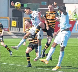  ??  ?? Raith’s Manny Duku has a goal written off due to a handball