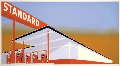  ??  ?? Ed Ruscha. « Standard Station, Mocha Standard, Cheese Mold Standard with Olive, and Double Standard ». 1969. 65 x 127 cm (© Ed Ruscha Ph. R. McKeever). Four screenprin­ts on wove paper