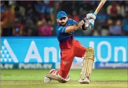  ?? PTI ?? Royal Challenger­s Bengaluru batter Virat Kohli in action during a Indian Premier League (IPL) match against Punjab Kings at M Chinnaswam­y Stadium in Bengaluru on Monday