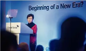  ??  ?? Making her point: Lam speaking during the Credit Suisse investment conference in Hong Kong. — Bloomberg