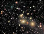  ?? SLOAN DIGITAL SKY SURVEY COLLABORAT­ION PHOTO ?? A small galaxy in the cluster at center contains a supermassi­ve black hole that has experts scratching their heads.