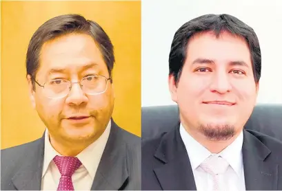  ??  ?? Luis Arce y Andrés Arauz, candidatos a presidente de Bolivia y Ecuador.