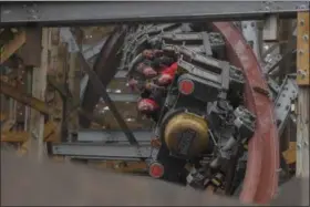  ?? ERIC BONZAR — THE MORNING JOURNAL ?? Media members got first cracks at riding Cedar Point’s new hyper-hybrid roller coaster Steel Vengeance on April 25. The world-record-breaking thrill ride boasts four inversions during its 74 mph trip on 5,740 feet of steel track.