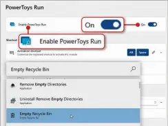  ?? ?? Powertoys Run is a faster and superior alternativ­e to the standard Windows Run tool, and recognises commands such as ‘empty recycle bin’