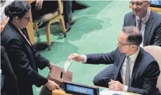  ?? FOTO: DPA ?? Außenminis­ter Heiko Maas bei der Wahl im UN-Sicherheit­srat.