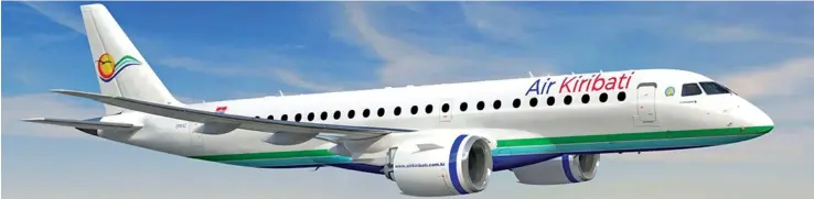  ??  ?? Air Kiribati is to significan­tly grow its fleet with the acquisitio­n of two Embraer E190-E2 jets, for delivery in 2019.