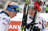  ?? FOTO: LEHTIKUVA / MARKKU ULANDER ?? Mari Laukkanen och Krista Pärmäkoski lyckades bra i sprinten på Tour de Ski.