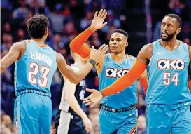  ?? [PHOTO BY NATE BILLINGS, THE OKLAHOMAN] ?? Oklahoma City has a 26-16 record at the halfway point of the season. The Thunder is four wins better than it was this time last season.