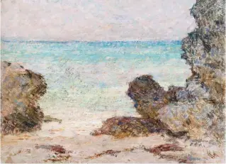  ??  ?? Clark Greenwood Voorhees (18711933), Rocks Framing Beach Scene. Oil on board, 87/8 x 12 in., estate stamp verso.