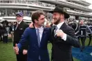  ?? Photograph: James Ross/AAP ?? Trainers Ciaron Maher and David Eustace celebrate Gold Trip’s win.