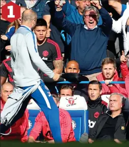  ??  ?? FLASHPOINT: Marco Ianni taunts Jose Mourinho (right) after Ross Barkley’s late equaliser had secured a point for Chelsea 1