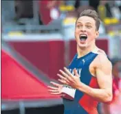  ?? REUTERS ?? Karsten Warholm’s 400m hurdles gold in 45.94s lowered his own world mark of 46.70s set in Oslo last month.