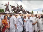  ?? PIC/PTI ?? Bihar Chief Minister Nitish Kumar along with Deputy CM Tejashwi Yadav after paying tributes at the statues of Bihar's Quit India Movement martyrs, in Patna, on Thursday