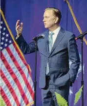  ?? Arnold Gold/Hearst Connecticu­t Media ?? Gov. Ned Lamont speaks to attendees after being sworn into office for another term in Hartford on Jan. 4. More than seven out of 10 Connecticu­t voters support higher state income taxes on households earning more than $1 million annually.