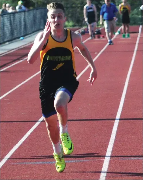  ?? Photo by Ernest A. Brown ?? North Smithfield's Xavier Croteau competes in the Boys' Northern Division Championsh­ips earlier this month. Come July, Croteau is heading to Australia for an outdoor track tournament. He was the only Rhode Islander selected to participat­e.