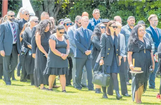  ?? Photo / Michael Craig ?? Prime Minister Chris Hipkins among mourners at Titewhai Harawira’s funeral at Hoani Waititi Marae.