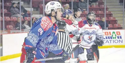  ?? JASON SIMMONDS • THE GUARDIAN ?? Summerside Western Capitals forward and captain Josh MacDonald heads back to the bench following a stoppage in play during the team's home opener on Nov. 7. The Capitals will host the Amherst Ramblers tonight, but no fans are allowed in Eastlink Arena.