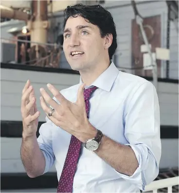  ?? NICK PROCAYLO / POSTMEDIA NEWS ?? Prime Minister Justin Trudeau discusses pipeline politics with Vancouver Sun columnist Peter O’Neil Thursday in Vancouver.