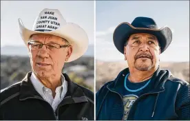  ?? RASMUSSEN / THE NEW YORK TIMES BENJAMIN ?? Bruce Adams (left), a county commission­er, and Wilfred Jones, who sued over how San Juan County, Utah, packs Native Americans into one of three districts. As a teen, Jones lived in a white town because there was no high school in Navajo lands.