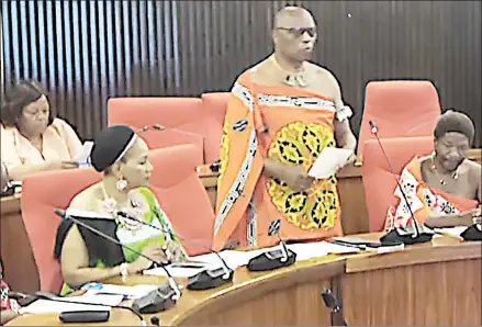  ?? (Pic: Sabelo Majola) ?? Minister of Tinkhundla Administra­tion and Developmen­t David ‘Cruiser’ Ngcamphala­la making his remarks while senators listen during a consultati­on exercise in Parliament yesterday.