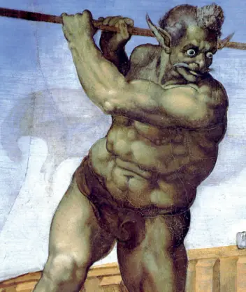  ??  ?? L’affresco Il Caronte del «Giudizio universale» di Michelange­lo Buonarroti (1535-1541), Cappella Sistina