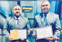  ?? Picture: REPUBLIC of FIJI NAVY ?? Lemeki Lenoa, left and Mosese Tikicidre with their awards in
New Zealand.