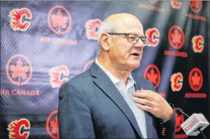  ?? CP PHOTO ?? Calgary Flames president Ken King speaks to reporters about the team’s position on the Saddledome in Calgary, Alta., Friday.