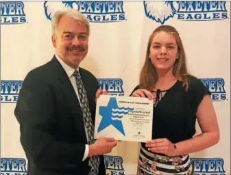  ?? SUBMITTED PHOTO ?? Pennsylvan­ia American Water’s Director of Communicat­ions Terry Maenza presents scholarshi­p to Exeter Township High School senior Elizabeth Good.