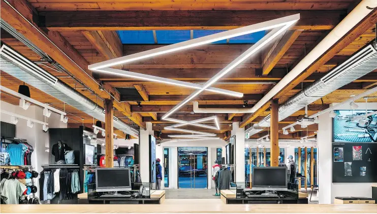  ??  ?? The new Arc’teryx store on Burrard Street features a community space, a product care and warranty service desk and a space for their men’s city collection, Arc’teryx Veilance.