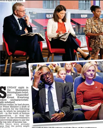  ?? ?? Uncomforta­ble: Mr Kwarteng and Miss Truss at the conference