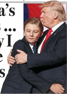  ??  ?? Kiss: Donald Trump with son Barron, ten, at the Republican convention