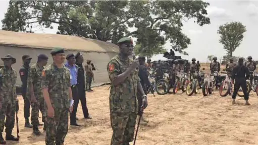  ??  ?? Buratai addressing troops in Kampanin Doka